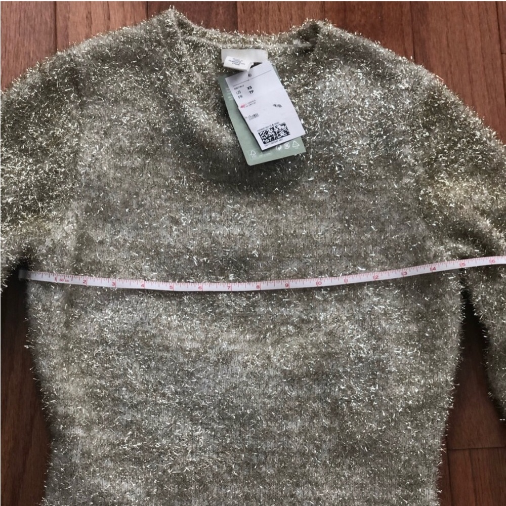 NWT H&M Gold Long Sleeve Fuzzy Glitter Christmas NYE Holiday Party Dress Size XS - Picture 3 of 13